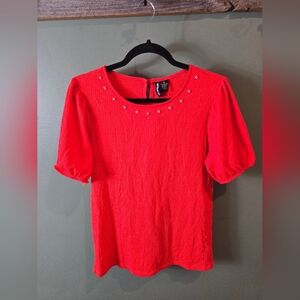 Red Women's Top with Studded Neckline Kristin Nicole womens Blouse M sz, new